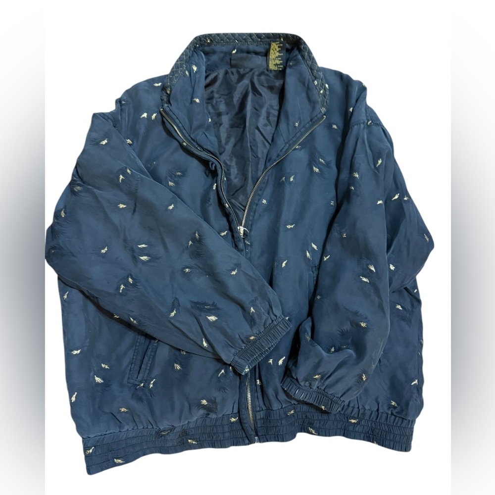Vintage Mureli 100% Silk Feather-Print Jacket Black Bomber Style ’80s/’90s Sz L - Picture 3 of 15